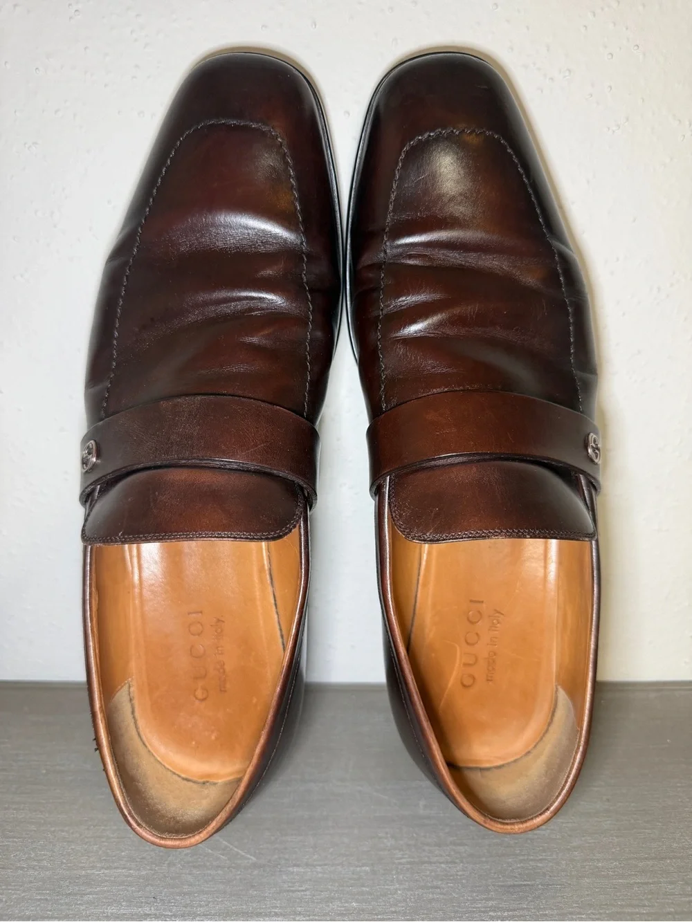 Vintage Men's Gucci Brown Leather Loafers Made In Italy Size 8.5 Classic Style